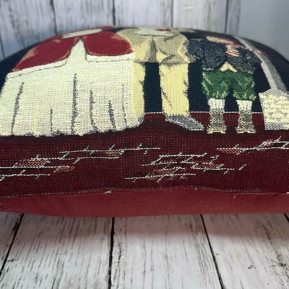 Vintage Jacquard Loomed Tapestry Panel Three Christmas Carolers Pillow‎